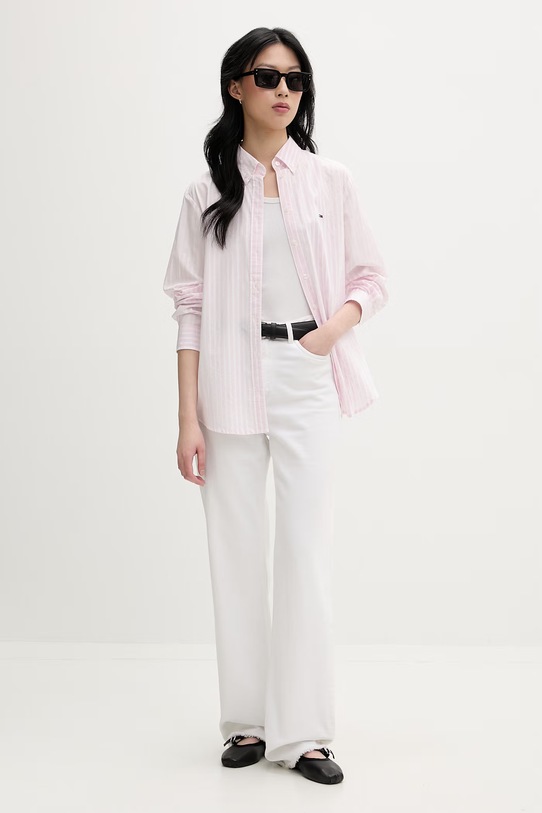 Tommy Jeans Πουκάμισο γυναικείο βαμβακερό DW0DW22211 ροζ SS26