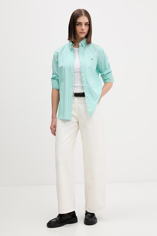 Tommy Jeans košeľa dámska bavlnená DW0DW22211 tyrkysová SS26