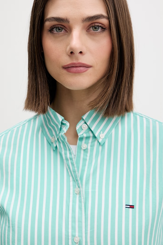 Tommy Jeans košeľa dámska bavlnená tyrkysová DW0DW22211