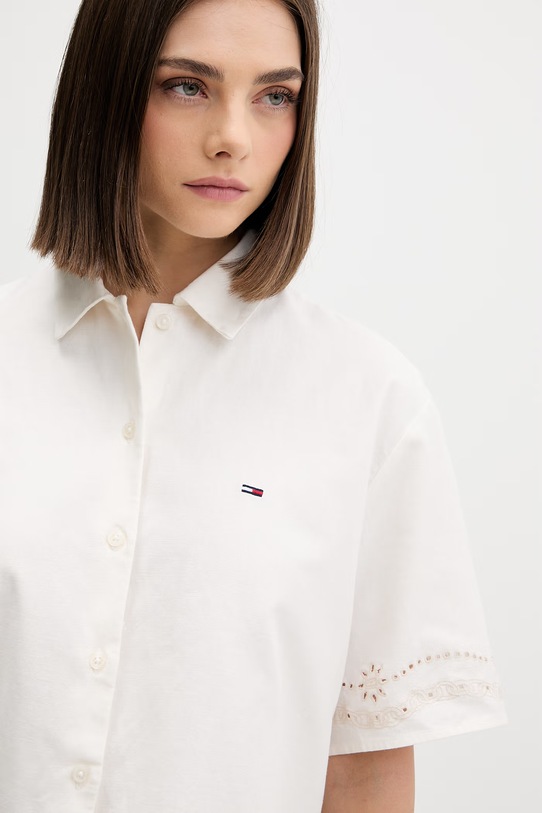 Tommy Jeans koszula damska z dodatkiem lnu beżowy DW0DW22214