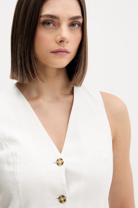 Tommy Jeans kamizelka damska z dodatkiem lnu biały DW0DW22223