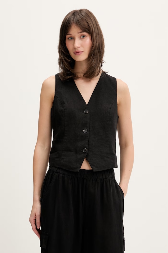 Tommy Jeans kamizelka damska z dodatkiem lnu czarny DW0DW22223