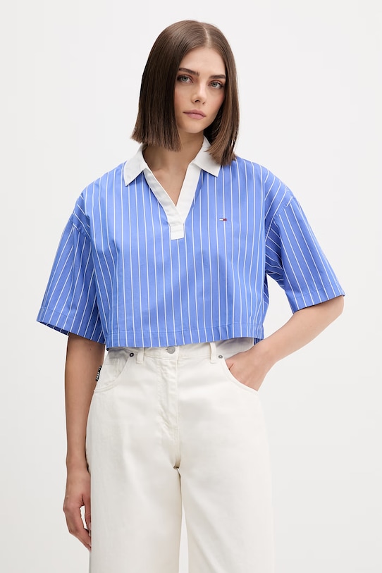 Tommy Jeans bluzka damska bawełniana niebieski DW0DW22596