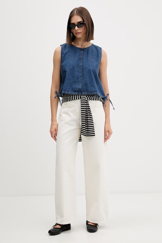 Tommy Jeans bluzka na ramiączkach damska jeansowa DW0DW22609 niebieski SS26