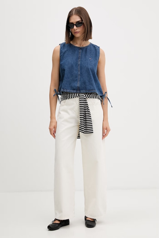 Tommy Jeans bluzka na ramiączkach damska jeansowa DW0DW22609 niebieski SS26