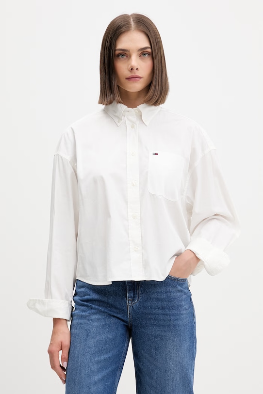 Tommy Jeans košeľa dámska bavlnená béžová DW0DW22766