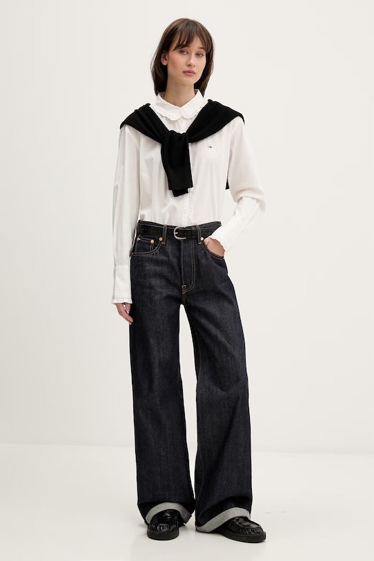 Tommy Jeans cămașă de damă din bumbac DW0DW22767 bej SS26