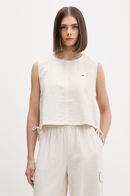 Tommy Jeans bluzka damska z lnem beżowy DW0DW22779