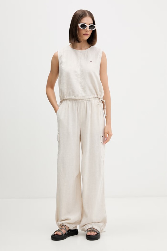 Tommy Jeans bluzka damska z lnem DW0DW22779 beżowy SS26