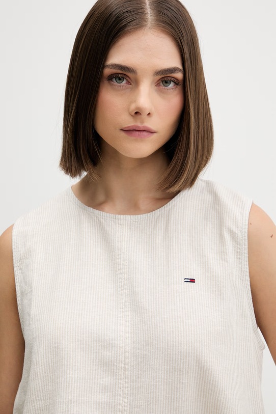 Tommy Jeans bluzka damska z lnem beżowy DW0DW22779