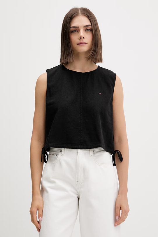 Tommy Jeans bluzka damska z lnem czarny DW0DW22779