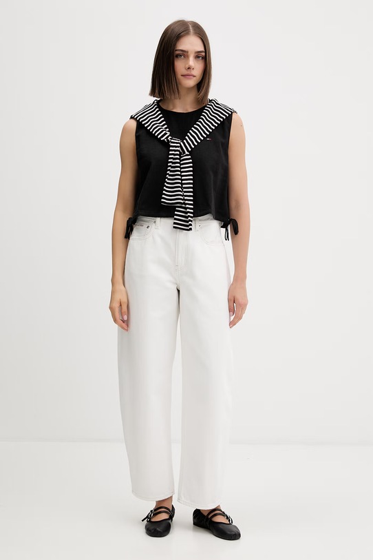 Tommy Jeans bluzka damska z lnem DW0DW22779 czarny SS26