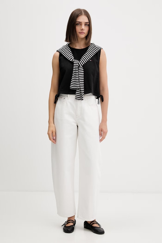 Tommy Jeans bluzka damska z lnem DW0DW22779 czarny SS26