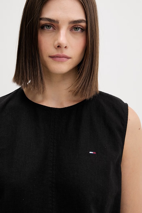 Tommy Jeans bluzka damska z lnem czarny DW0DW22779