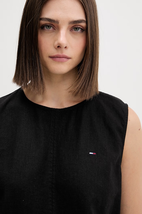 Tommy Jeans bluzka damska z lnem czarny DW0DW22779