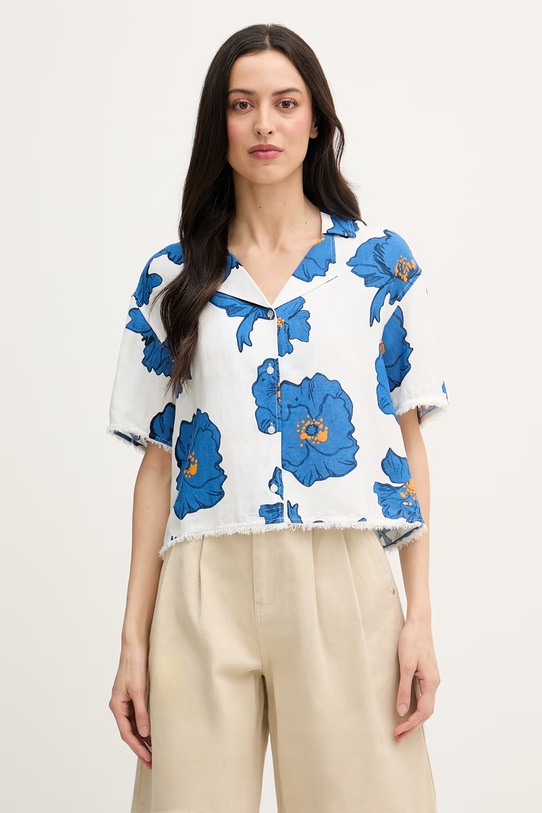 Tommy Hilfiger srajca ženska z lanom bela WW0WW48924