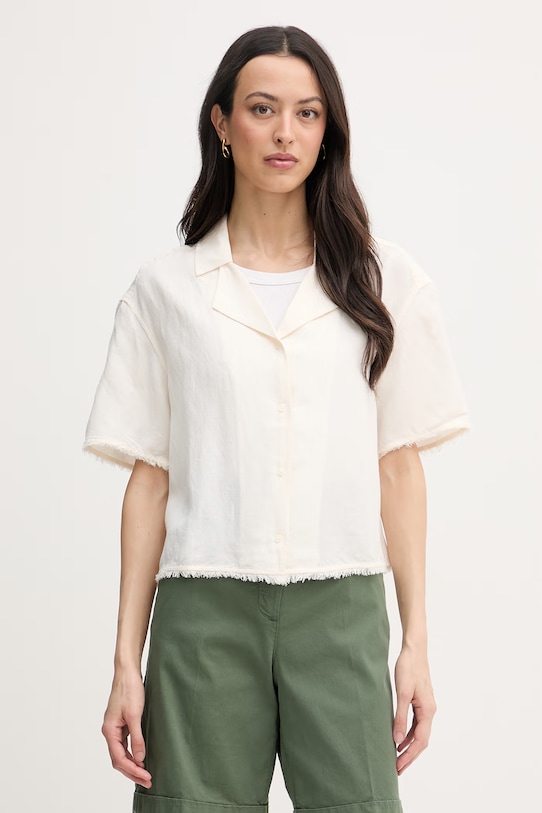 Tommy Hilfiger риза дамска с лен бежов WW0WW48924