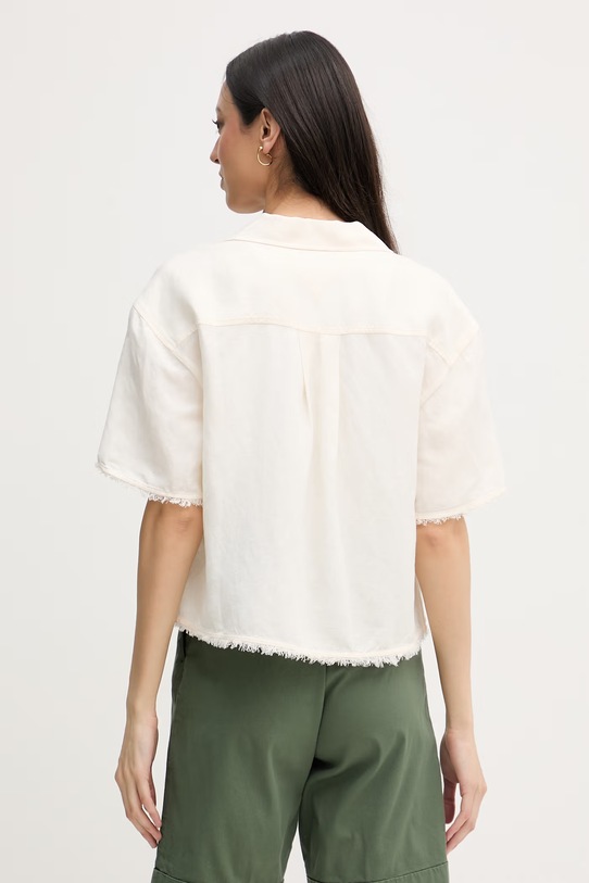 Дрехи Tommy Hilfiger риза дамска с лен WW0WW48924 бежов