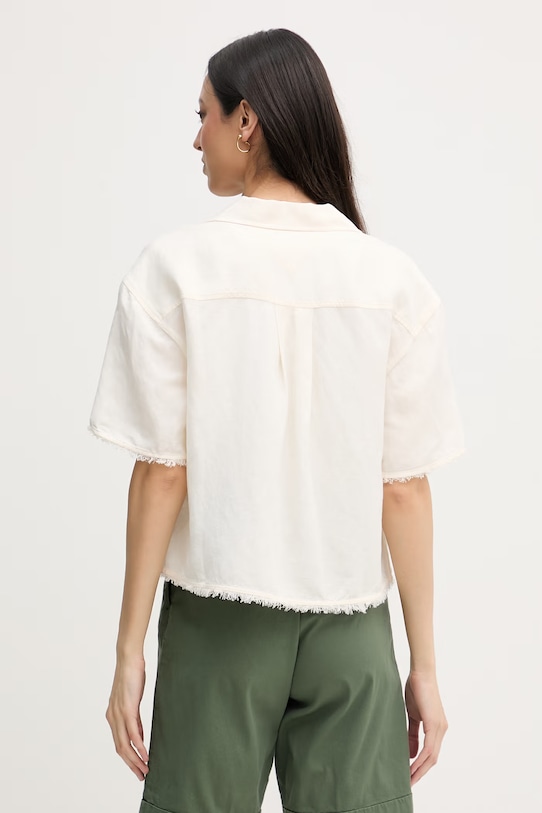 Дрехи Tommy Hilfiger риза дамска с лен WW0WW48924 бежов