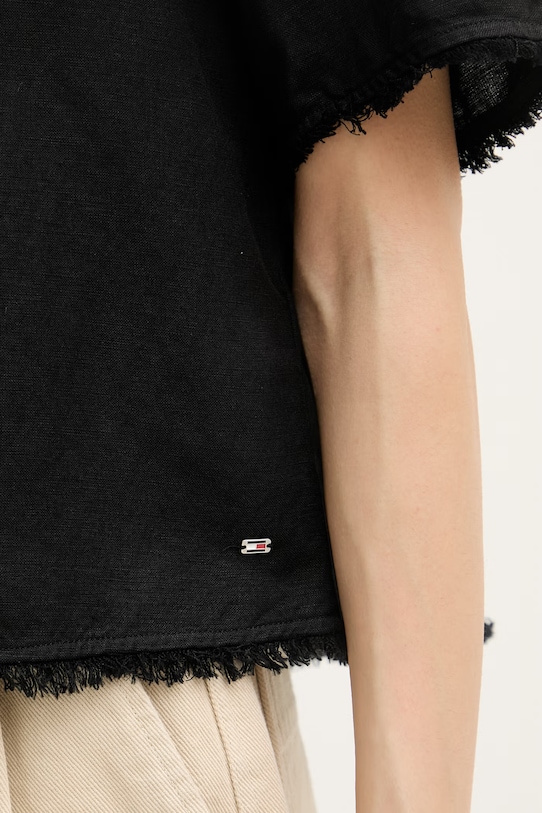 Tommy Hilfiger риза дамска с лен WW0WW48924 черен