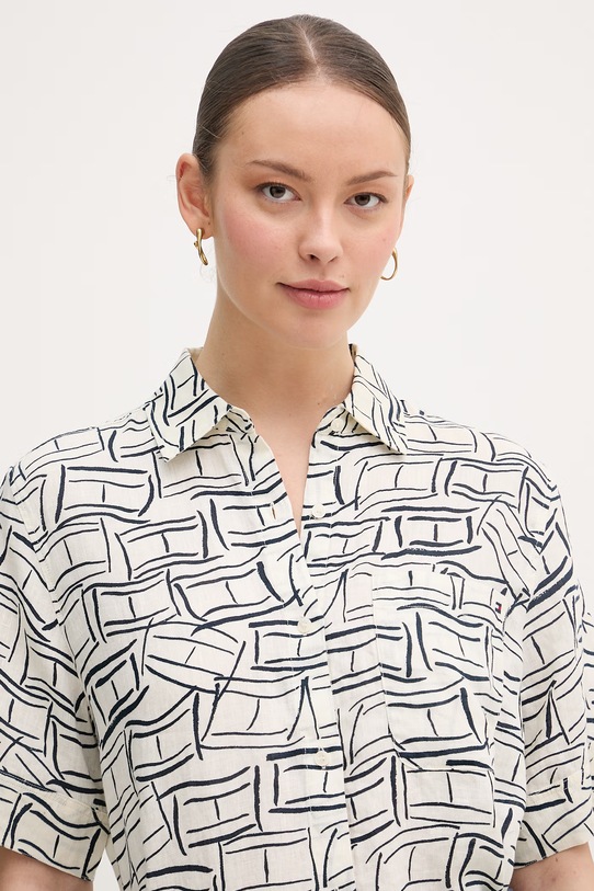 Tommy Hilfiger риза дамска от лен бежов WW0WW48925