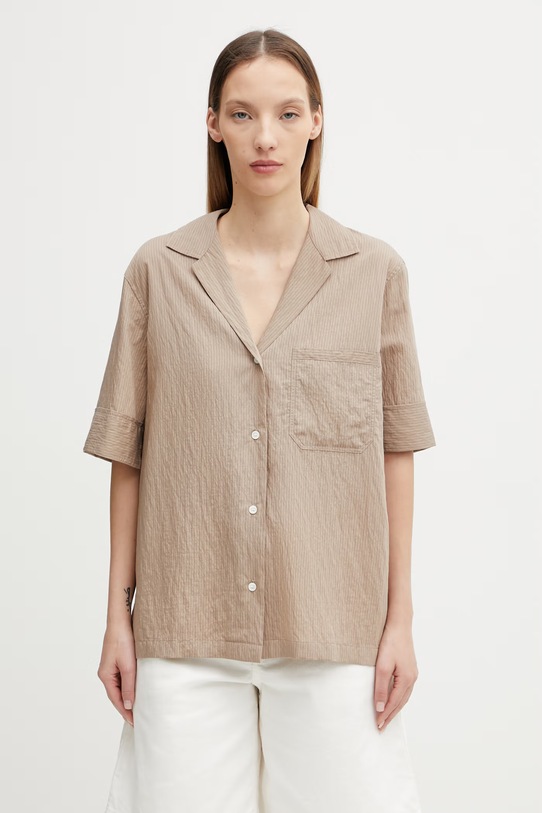 Maison Kitsuné koszula z modalem damska brązowy QW00411WC5084