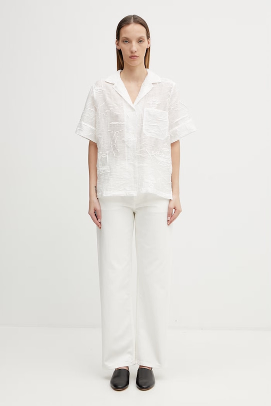 Maison Kitsuné Parisian Map koszula z lyocellem damska QW00412WC5099 biały