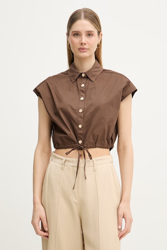 Gaudi bluzka koszulowa damska bawełniana brązowy 611FD45042