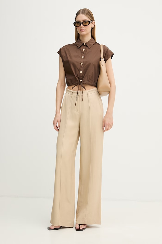 Gaudi bluzka koszulowa damska bawełniana 611FD45042 brązowy SS26