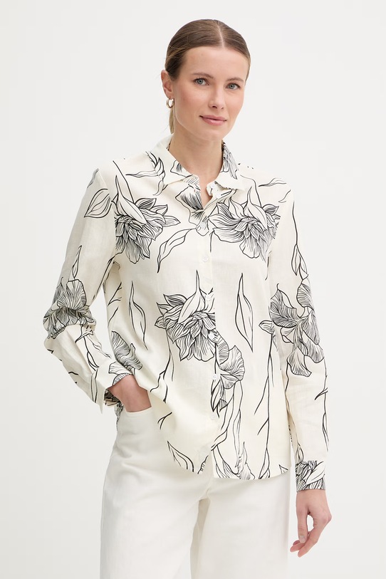 Gaudi koszula damska z lnem beżowy 611FD45061