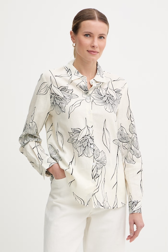 Gaudi koszula damska z lnem beżowy 611FD45061