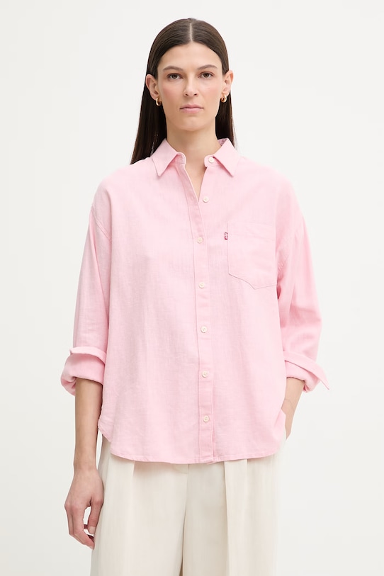 Levi's koszula damska z lnem HARLIE BOYFRIEND różowy 001HM.0018