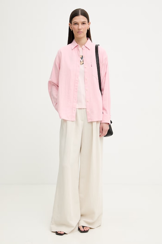 Levi's koszula damska z lnem HARLIE BOYFRIEND 001HM.0018 różowy SS26