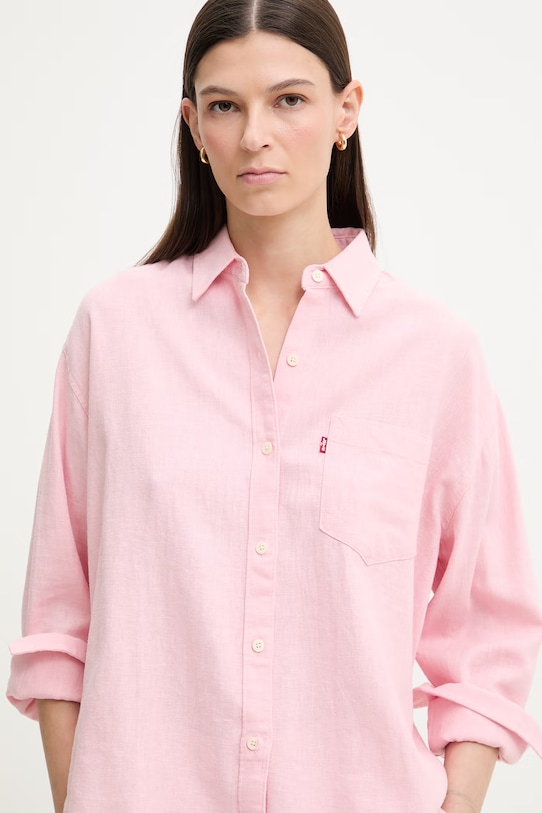 Levi's koszula damska z lnem HARLIE BOYFRIEND różowy 001HM.0018