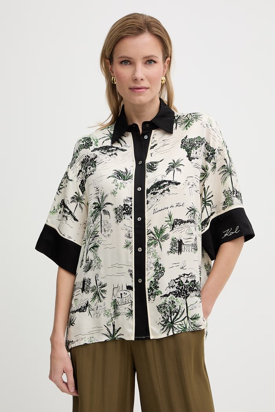 Karl Lagerfeld košile dámská z viskózy béžová B2W11016