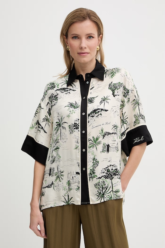 Karl Lagerfeld košile dámská z viskózy béžová B2W11016