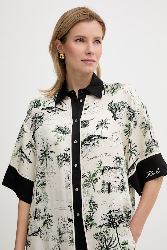 Karl Lagerfeld košile dámská z viskózy béžová B2W11016