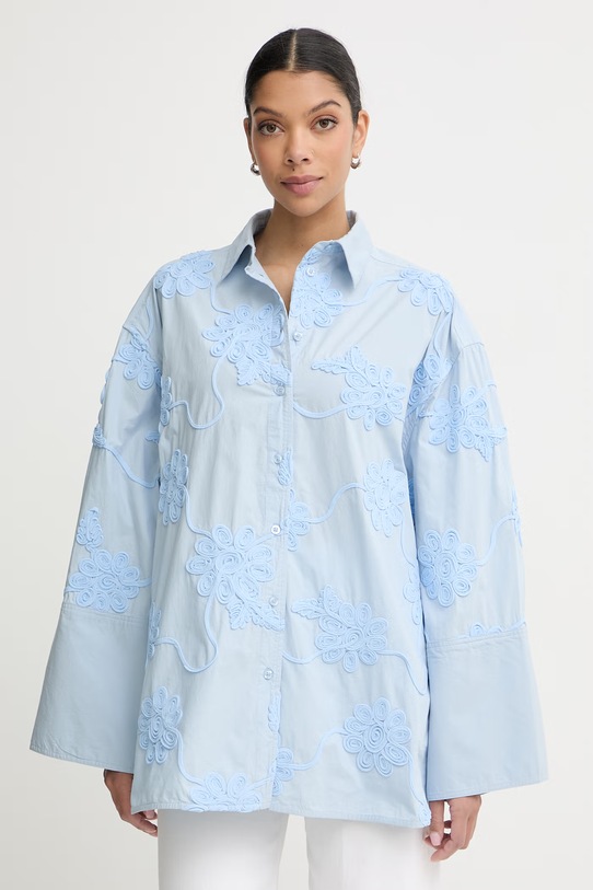 Rotate bluzka koszulowa damska bawełniana niebieski 1155582000