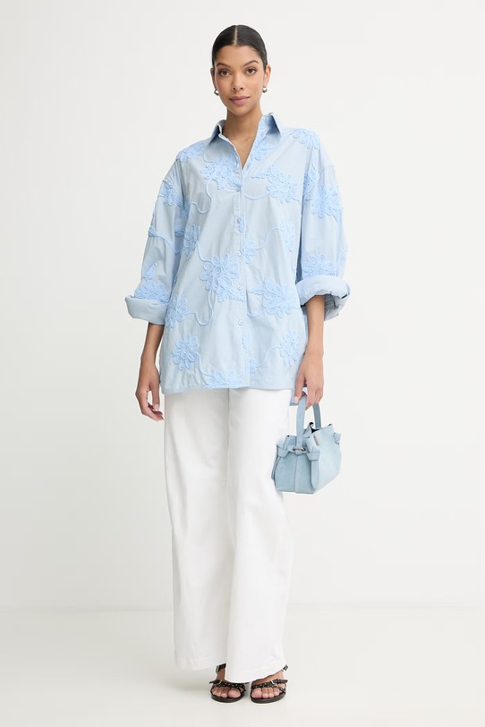 Rotate bluzka koszulowa damska bawełniana 1155582000 niebieski SS26