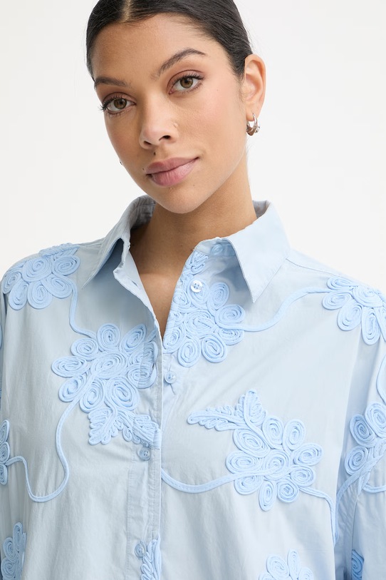 Rotate bluzka koszulowa damska bawełniana niebieski 1155582000