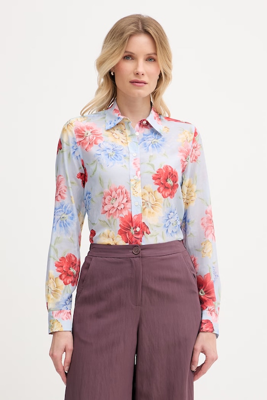 Gant koszula damska z dodatkiem jedwabiu niebieski 4300634