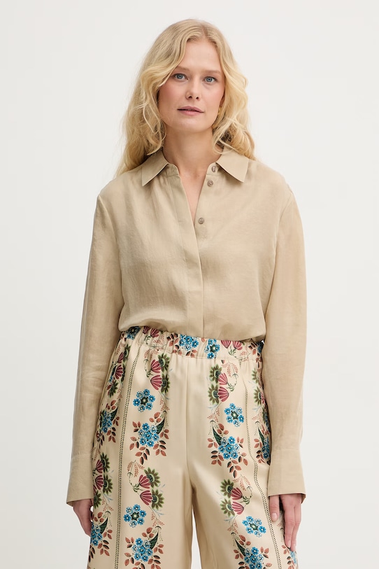 BOSS koszula damska z lyocellem Beruta2 beżowy 50562889