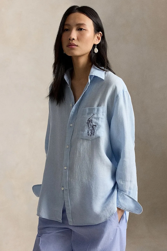 Polo Ralph Lauren košeľa dámska ľanová modrá 211A12786