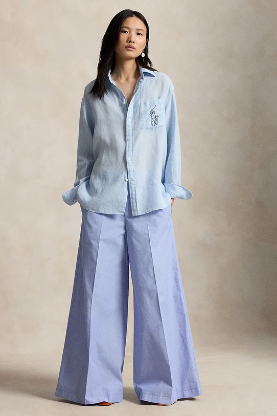 Oblečenie Polo Ralph Lauren košeľa dámska ľanová 211A12786 modrá