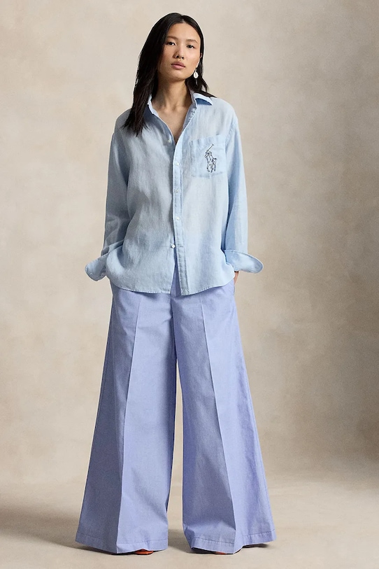 Oblečenie Polo Ralph Lauren košeľa dámska ľanová 211A12786 modrá