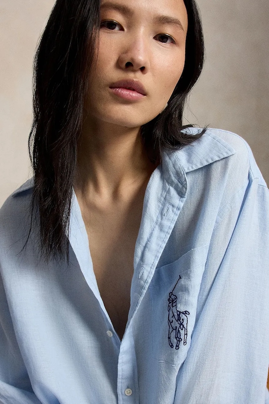 Polo Ralph Lauren košeľa dámska ľanová modrá 211A12786