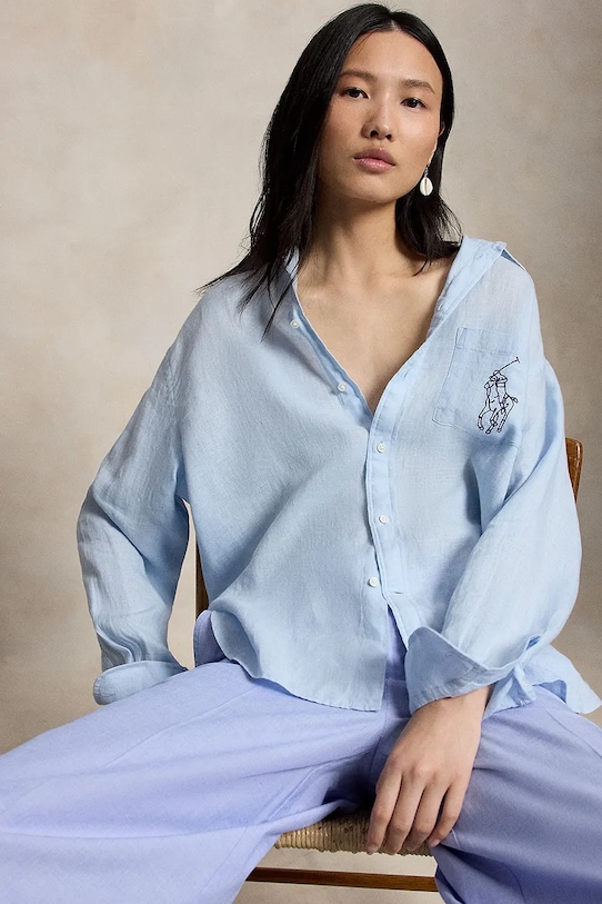 Polo Ralph Lauren košeľa dámska ľanová 211A12786 modrá