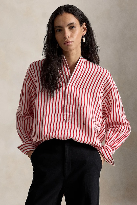 Polo Ralph Lauren koszula damska z lnem czerwony 211A12790