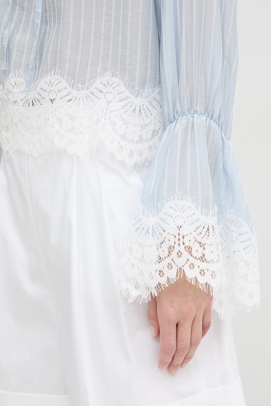 Haveone bluzka z falbanką damska z lyocellem CMA.Q015 niebieski