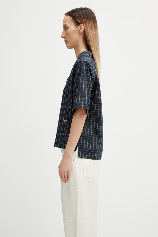 Wales Bonner London Bowling koszula z lnem damska WS26SH11.LI01.501 granatowy SS26